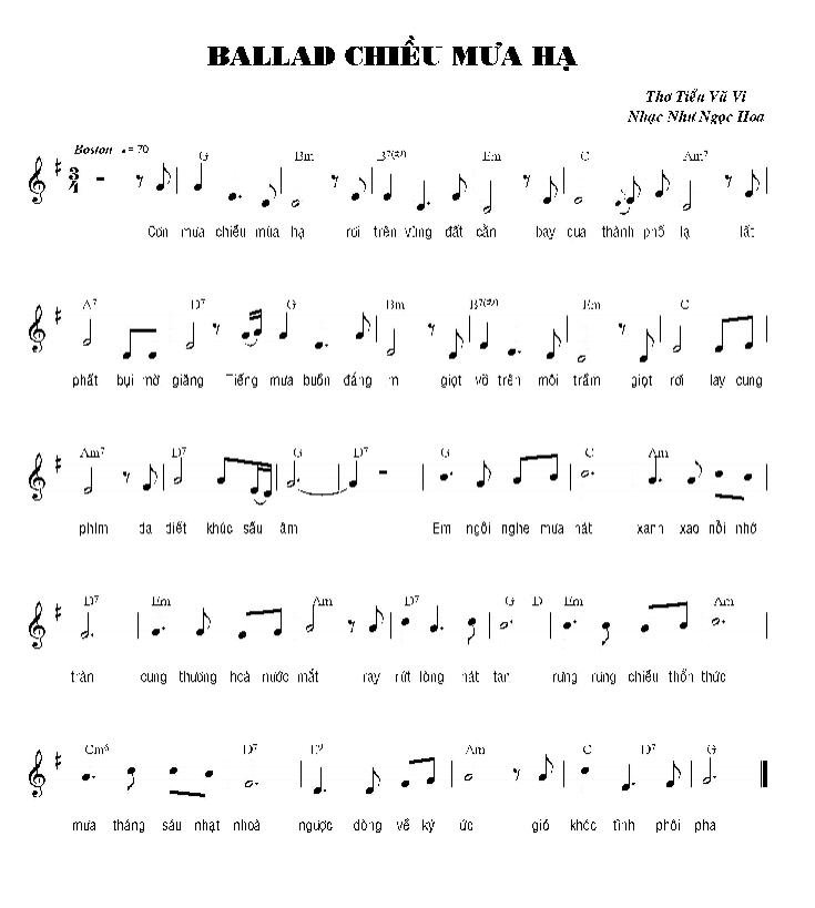 Sheet nhạc Ballad Chiều Mưa Hạ